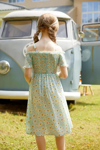Miniatura 5 de Arshiner Vestido casual de verano sin mangas floral para niñas