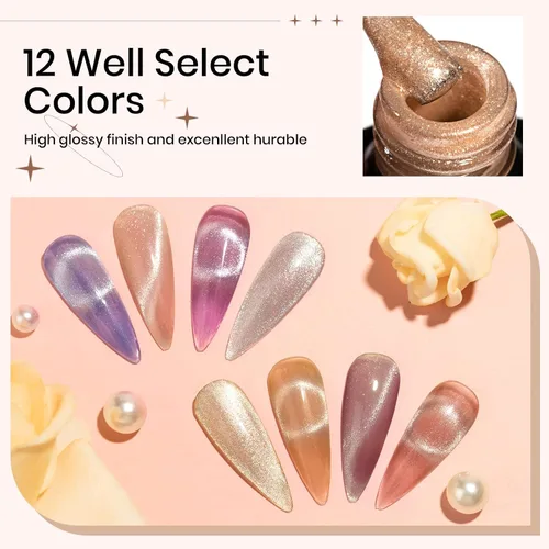 Miniatura 8 de Juego de esmalte de uñas magnético de ojo de gato, 12 colores, esmalte de uñas de ojo de gato 9D, brillo holográfico, esmalte de gel magnético, Gel
