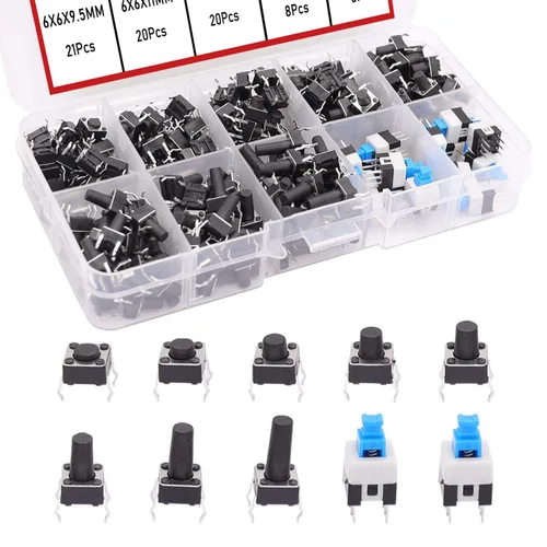 Miniatura 3 de TWTADE 160 interruptores de botón táctil momentáneo + 202 interruptores táctiles momentáneos 10 valores 4 pines interruptor de botón táctil táctil