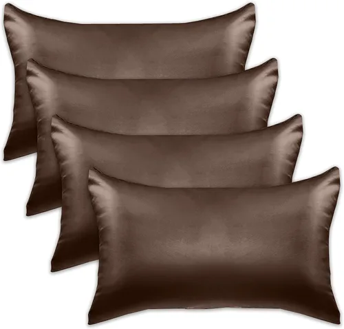 Miniatura 17 de Elegant Comfort Juego de 4 fundas de almohada de satén de viscosa refrescante con cierre de cremallera oculto, suave como la seda para el cuidado