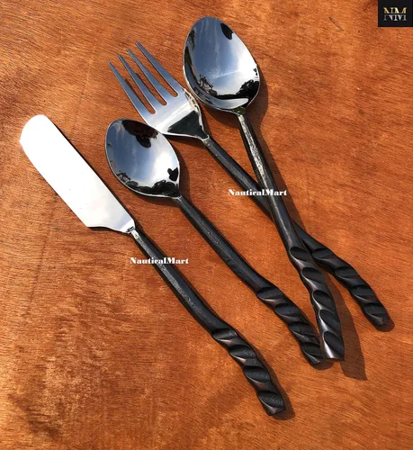 Miniatura 2 de Juego de cubiertos medieval rústico para comedor, cuchara, tenedor y cuchillo, decoración de mesa