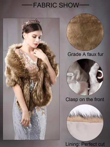 Miniatura 6 de Aukmla Bufanda de piel de boda para mujer con broche de diamantes de imitación para novia y damas de honor