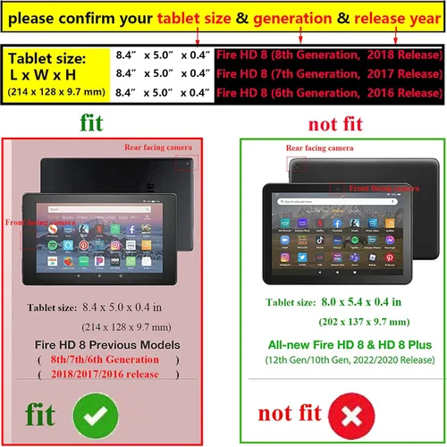 Miniatura 2 de Funda para tablet Fire HD 8 de 8ª/7ª/6ª generación de 8.0 pulgadas con soporte para lápices [encendido y apagado automático] ranuras para tarjetas