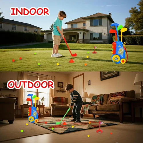 Miniatura 6 de Nattork Juego de golf para niños y niñas de 1, 2 y 3 años, carrito de golf mejorado para niños con 4 palos y 12 pelotas, juguete deportivo para Azul