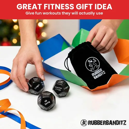 Miniatura 8 de Rubberbanditz - Dados de fitness para ejercicio y entrenamientos Tres atractivos dados de entrenamiento de cuerpo completo de 12 lados Ideal