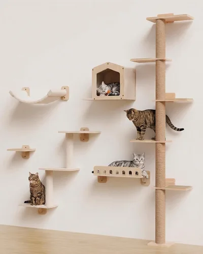 Miniatura 7 de Árbol para gatos de 80.3 pulgadas de alto para pared, árbol de gato de 5 niveles de piso a techo, árbol para gatos ajustable montado en la pared