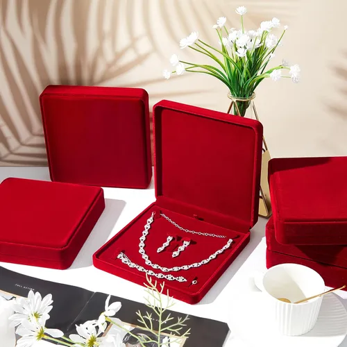 Miniatura 4 de Yinkin Juego de 6 piezas de joyería de terciopelo, vitrina, aretes, anillos, pulseras, collares, caja de regalo, caja de almacenamiento para el día