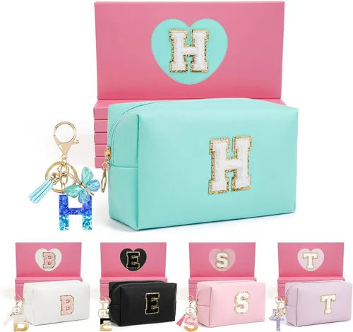Miniatura 103 de AIBFRID 2 piezas de bolsas de maquillaje iniciales para mujeres, regalos de cumpleaños para niñas de 4 5 6 7 8 9 10 11 12 años, bolsas de cosméticos