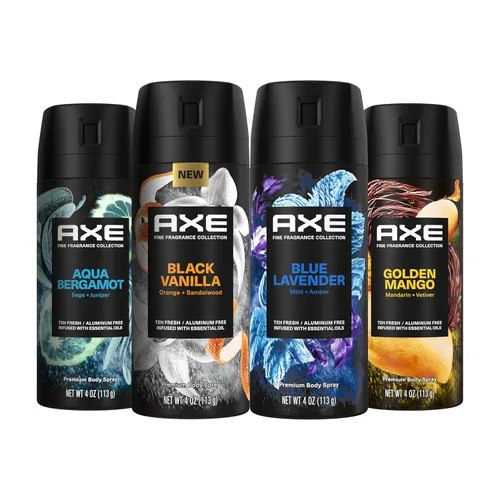AXE Fine Fragrance Collection - Desodorante corporal en aerosol premium para hombres, paquete variado, lavanda azul, Aqua Bergamot, mango dorado y