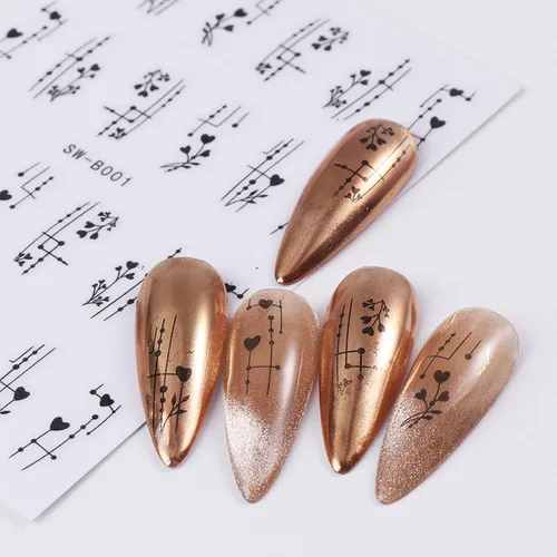 Miniatura 6 de Calcomanías de uñas de San Valentín, 6 unidades, calcomanías de uñas de corazón 3D, autoadhesivas, calcomanías de arte de uñas, diseño de flores