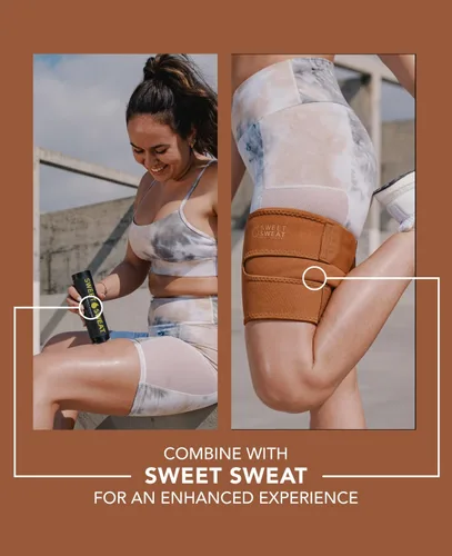 Miniatura 4 de Sports Research - Recortadores de muslo tonificados Sweet Sweat para hombres y mujeres Aumenta el calor y el sudor en los muslos (arcilla, pequeño)