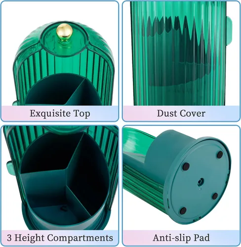 Miniatura 6 de Organizador Soporte de Brochas de Maquillaje, Soporte de Brochas de Maquillaje Giratorio 360°, Material Resistente al Polvo e Impermeable y con 3