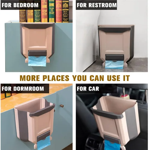 Miniatura 2 de Basurero Colgante de Cocina, Cubo de Basura Plegable para Cocina, Pequeño Cubo de Basura Colgante Plegable de Plástico de 2.4 Galones