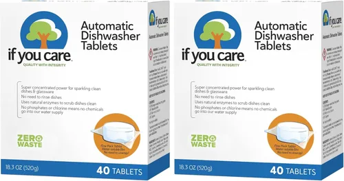 If You Care Tabletas para lavavajillas, 40 unidades, potentes, a base de plantas, concentradas, biodegradables, detergente natural para limpiar