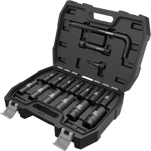 Miniatura 11 de OTLOOMTBT Juego de 32 dados de impacto de 1/2 pulgada – Dados profundos de grado industrial resistente, juego completo métrico/SAE con barra