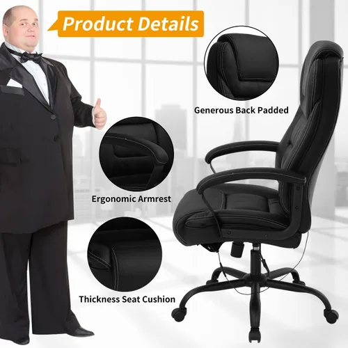Miniatura 7 de Silla de oficina grande y alta para personas pesadas, 500 libras, silla de computadora de piel sintética, silla de escritorio de masaje, silla
