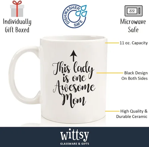 Miniatura 2 de Taza de café divertida con texto en inglés «One Awesome Mom», regalos para mamá, mujeres, los mejores regalos para mamá de parte de su hija, hijo