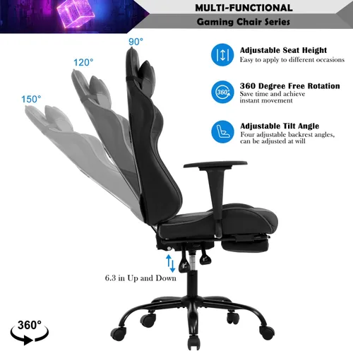 Miniatura 5 de Silla para videojuegos, silla de videojuegos, silla de juegos de computadora barata, silla de juegos de piel sintética, respaldo alto, silla
