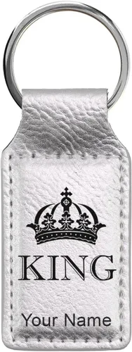 Miniatura 31 de Llavero rectangular, corona de rey, grabado personalizado incluido, Bambú