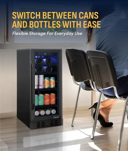 Miniatura 3 de NewAir Refrigerador de bebidas y vino de zona única de 15 pulgadas, refrigerador de bebidas y vino para 33 botellas/80 latas, mini refrigerador