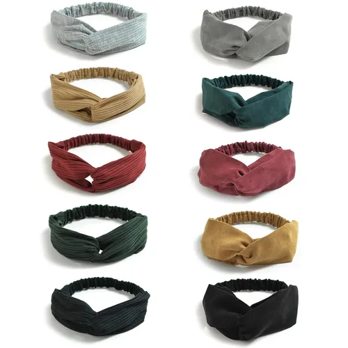 Miniatura 18 de DRESHOW - Paquete de 10 diademas para mujer con diseño entrecruzado vintage, estilo bohemio, trenzadas, elásticas, accesorios para el cabello
