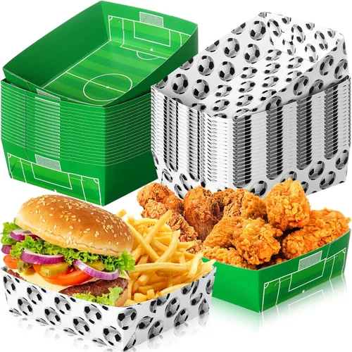 Teling Paquete de 36 suministros para fiesta de fútbol, platos grandes de fútbol de 5 libras, cuencos de papel, botes de comida, botes desechables