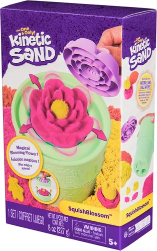 Miniatura 9 de Kinetic Sand, SquishBlossom Flor floreciente con arena de juego amarillo neón y rosa de 8 onzas, maceta y moldes, juguetes sensoriales para artes