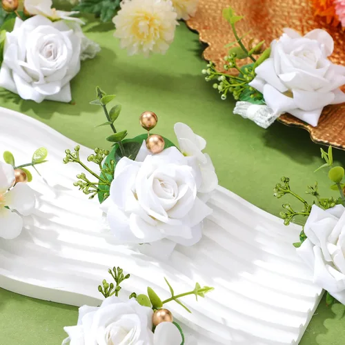 Miniatura 3 de Sherr Juego de 20 ramilletes de rosas negras y boutonnier para boda, ramillete de flores para boda, pulsera de pulsera para novio, para hombre, flor