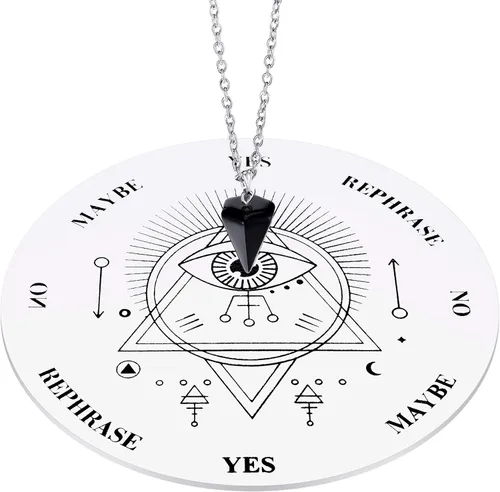 Miniatura 9 de Jetec Tablero de péndulo de madera para la radiestesia, adivinación, péndulo de brujería, suministros de altar con collar de cristal y kit