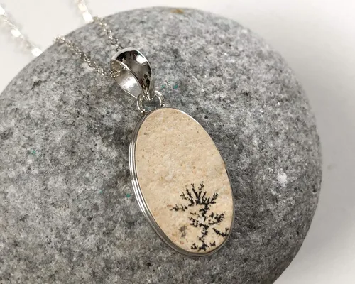 Miniatura 3 de Dendritic Agate pendant, Leaf jasper pendant, Scenic yellow dendritic agate, Oval rough stone pendant, Desert storm pendant, Natural stone