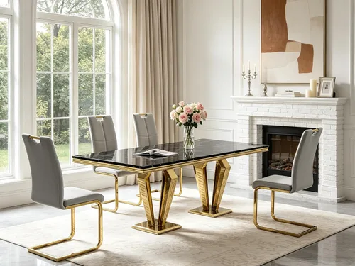 Miniatura 33 de 5 Piece Black Marble Dining Table Set for 4, Modern Faux Marble Kitchen Dining Room Tables with 4 Leather Chairs Set, 68.11" Luxury Rectangular