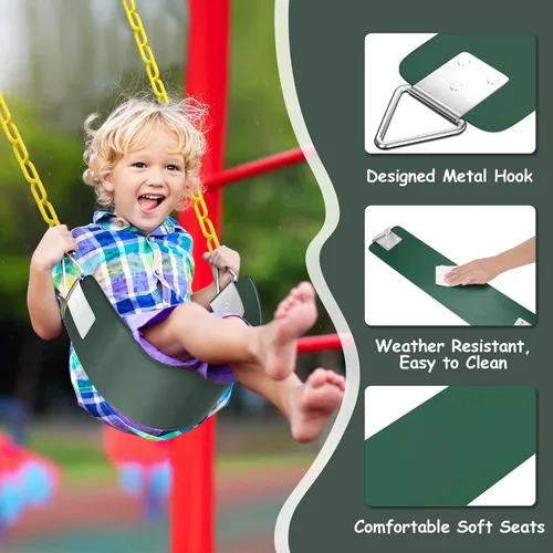 Miniatura 3 de Asiento de columpio AGPTEK, columpio de jardín de 30 x 6 x 0.27 pulgadas para niños y adultos con anillo de triángulo de metal - Verde