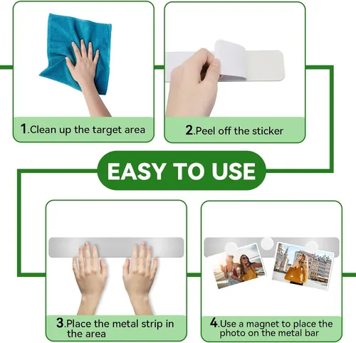 Miniatura 3 de 2 tableros magnéticos de acero inoxidable sin marco, con parte trasera adhesiva, tira de notas para pared, escuela, oficina, hogar, incluye 10