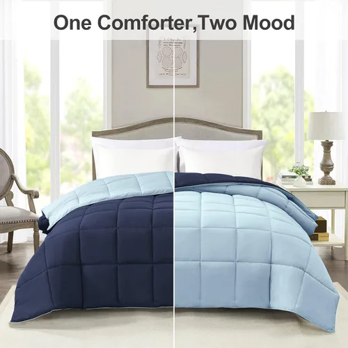 Miniatura 2 de Homelike Moment Edredón tamaño King - Relleno de edredón azul alternativo de plumón para cama King, edredón ligero, ropa de cama acolchada, suave