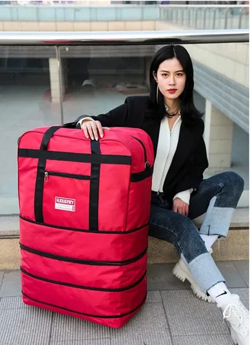 Miniatura 8 de Radefasun Bolsa de viaje expandible de Oxford con ruedas, impermeable, ligera, plegable, para viajar, Rojo