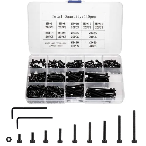 Miniatura 11 de 1110 tornillos métricos pequeños M3 con tuercas, kit surtido de tapas de cabeza hexagonal y tuercas, tornillos y pernos de repuesto de acero Plata
