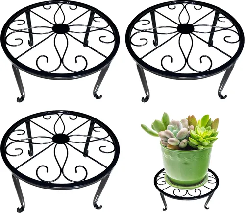Soporte de metal para plantas al aire libre, 3 unidades, 9.4 in, resistente al óxido, soporte para macetas de estilo vintage, redondo, soporte para
