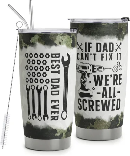 Miniatura 7 de Best Dad Ever Gifts – Dad Jokes - Regalo del día del padre de hija e hijo, vaso de acero inoxidable con tapa y pajitas, 20 onzas