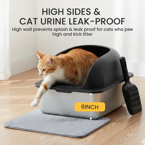 Miniatura 2 de Simple Deluxe Caja de arena XL para gatos de acero inoxidable con tapa, bandeja de arena de metal de alta cara para gatos grandes, a prueba