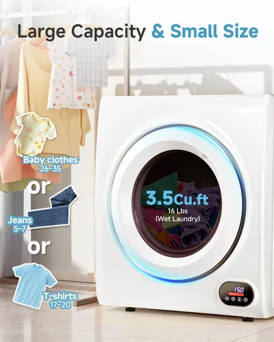 Miniatura 3 de Feelfunn - Secadora de ropa portátil de 3.5 pies cúbicos - Secadora de ropa de 1500 W con tambor de acero inoxidable, carga frontal, panel táctil