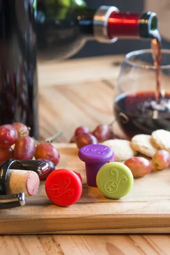 Miniatura 9 de Outset B229 Tapones de silicona para botellas de vino, juego de 4, surtido Colores Variados