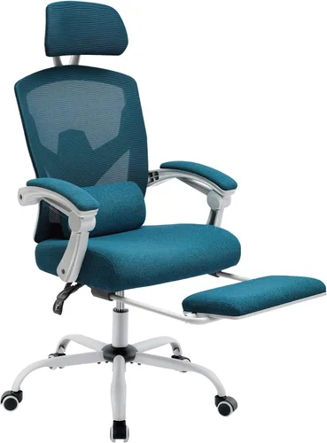 Miniatura 7 de Simple Deluxe Silla de escritorio de oficina en casa con reposapiés, sillas reclinables giratorias de malla con respaldo alto con ruedas, Negro