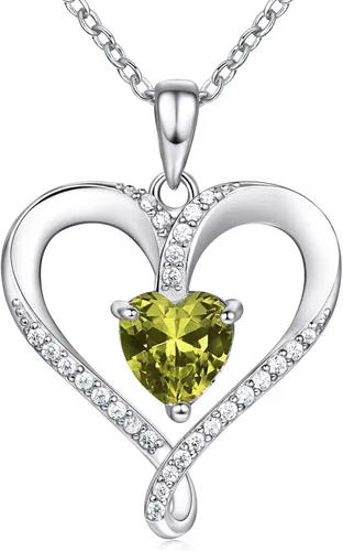AM ANNIS MUNN Birthstone Necklace for Women 18K White Gold Heart Necklace Filled 925 Sterling Silver Diamond Womens Jewelry for Women Wife