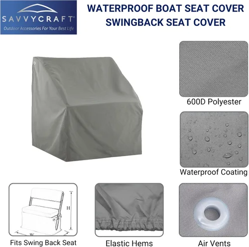 Miniatura 2 de Savvycraft Funda Impermeable para Asiento de Barco con Respaldo Abatible, Poste de Apoyo, Funda para Asiento de Barco con Hielera de Respaldo