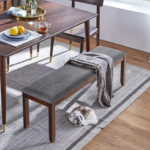 Miniatura 5 de Asiento de banco de comedor, banco de zapatos con cojín de tela de lino, banco de piano con almohadilla antideslizante y pata de madera de goma