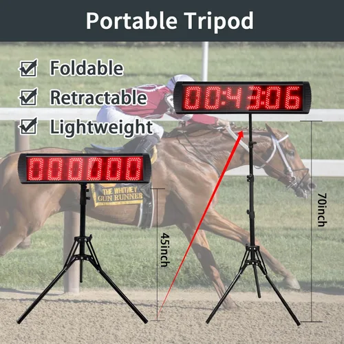 Miniatura 2 de Reloj de carreras LED portátil de 5 pulgadas de alto y 6 dígitos con trípode para eventos de carrera, temporizador digital de cuenta
