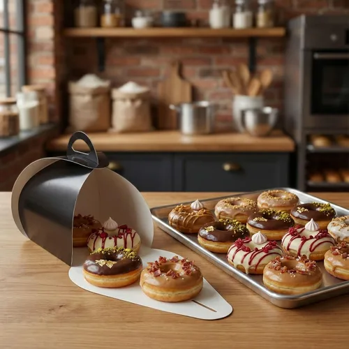 Miniatura 3 de Restaurantware Ingenero - Cajas para pasteles de 6.5 pulgadas con asas, 100 loncheras con asa integrada, forro resistente a la grasa para postres