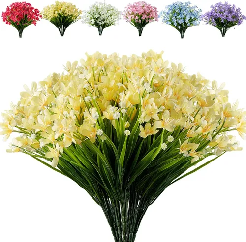 Miniatura 8 de 8 paquetes de flores artificiales, narcisos falsos, resistentes a los rayos UV, no se decoloran, vegetación sintética, loto de plástico sintético