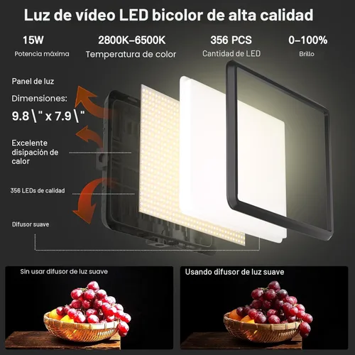 Miniatura 2 de 1 paquete de kit de luz de video LED, kit de iluminación de fotografía NiceVeedi, luz de estudio ajustable de 2800-6500K con soporte de trípode y 15