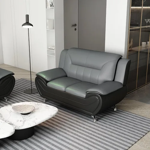 Miniatura 10 de Container Furniture Direct Sofá y sofá biplaza de piel sintética de estilo moderno con reposabrazos extra cómodos, ideal para sala de estar